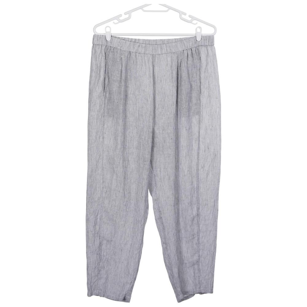 Eileen Fisher Pants XL Gray Organic Linen Striped Pull On Pockets Casual